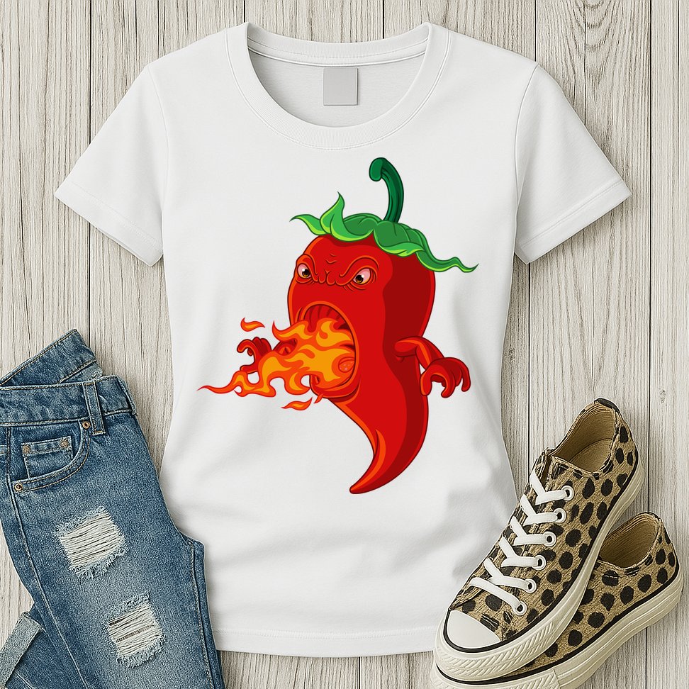 Red Hot Chilli Pepper With Flame Womens T-Shirt