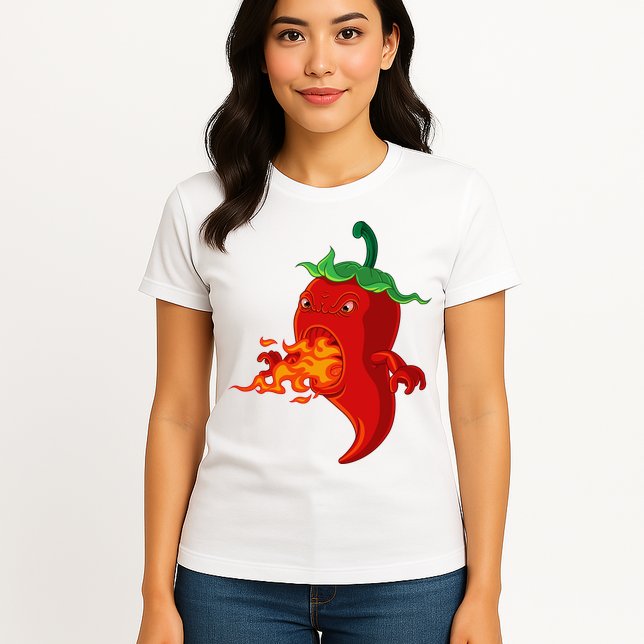 Red Hot Chilli Pepper With Flame Womens T-Shirt