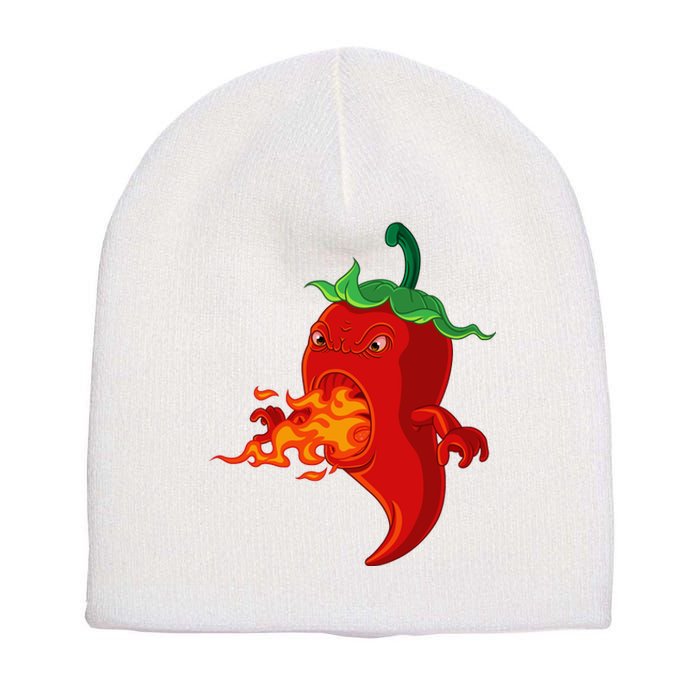 Red Hot Chilli Pepper With Flame Short Acrylic Beanie