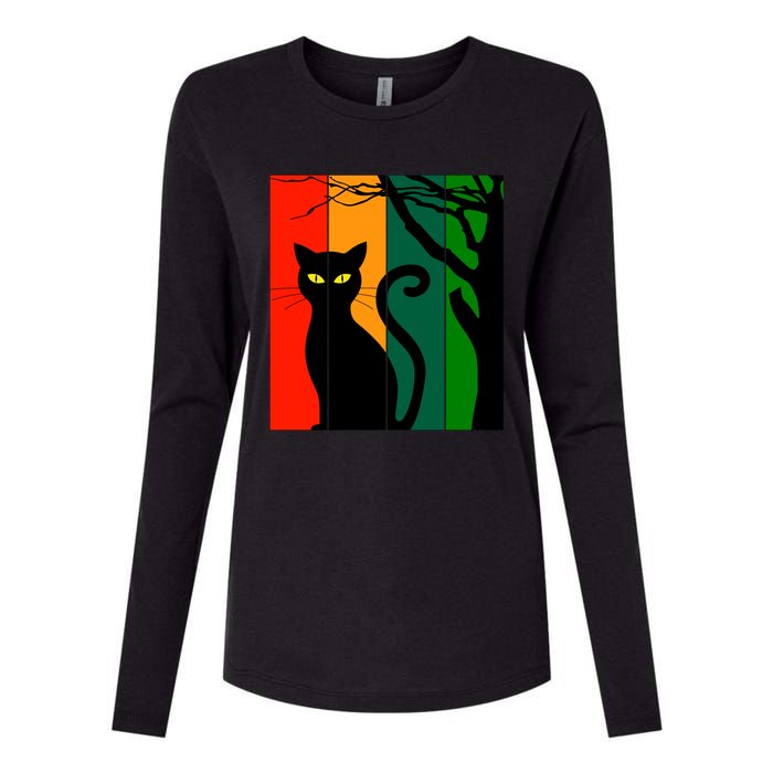 Retro Halloween Cat Womens Cotton Relaxed Long Sleeve T-Shirt