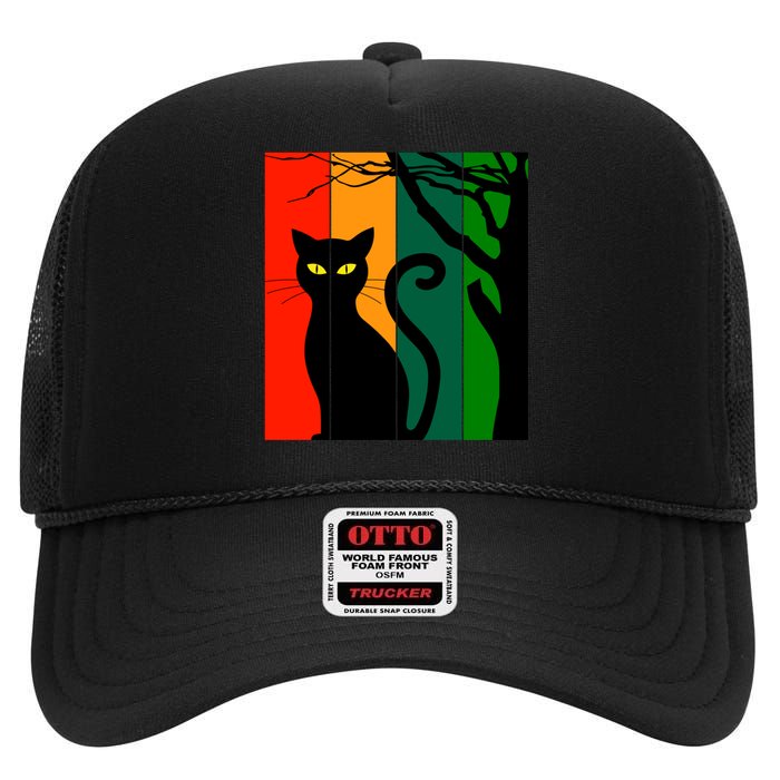 Retro Halloween Cat High Crown Mesh Back Trucker Hat