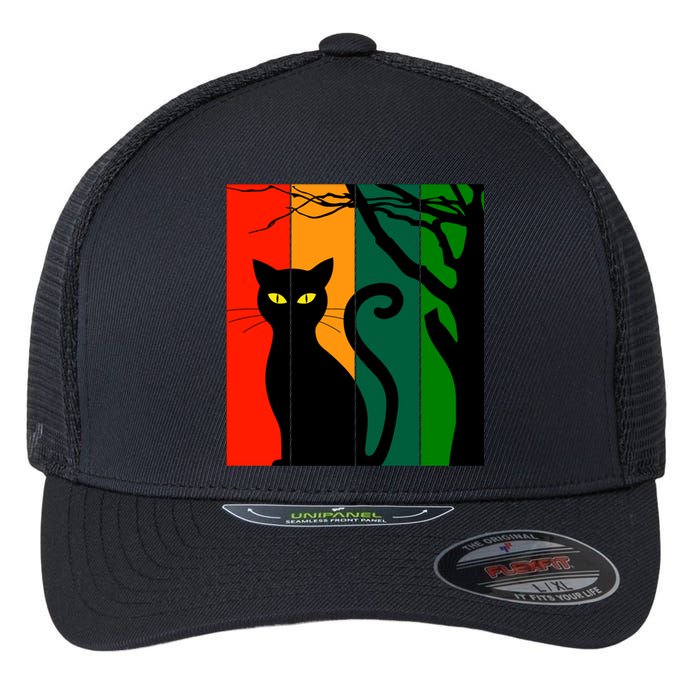 Retro Halloween Cat Flexfit Unipanel Trucker Cap