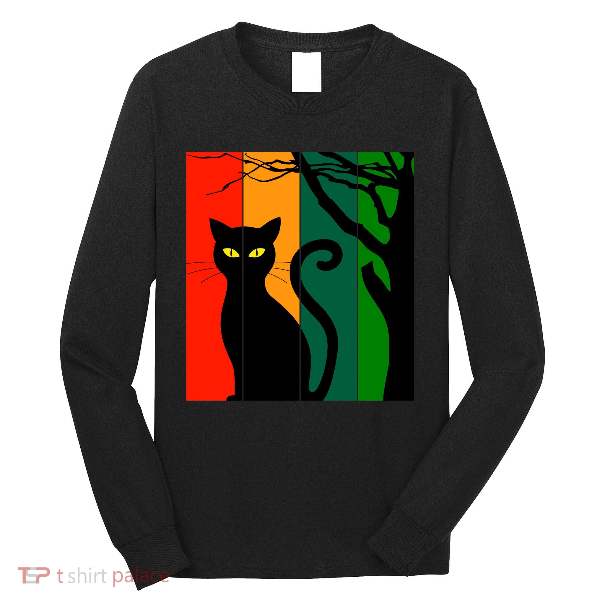 Retro Halloween Cat Long Sleeve Shirt