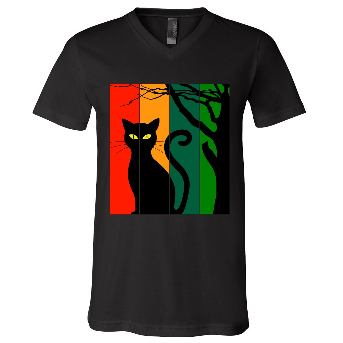 Retro Halloween Cat V-Neck T-Shirt