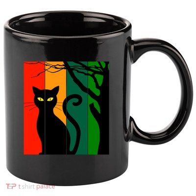 Retro Halloween Cat 11oz C Handle Ceramic Mug