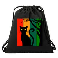 Retro Halloween Cat Drawstring Bag