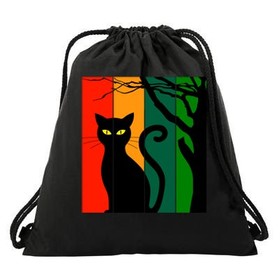 Retro Halloween Cat Drawstring Bag