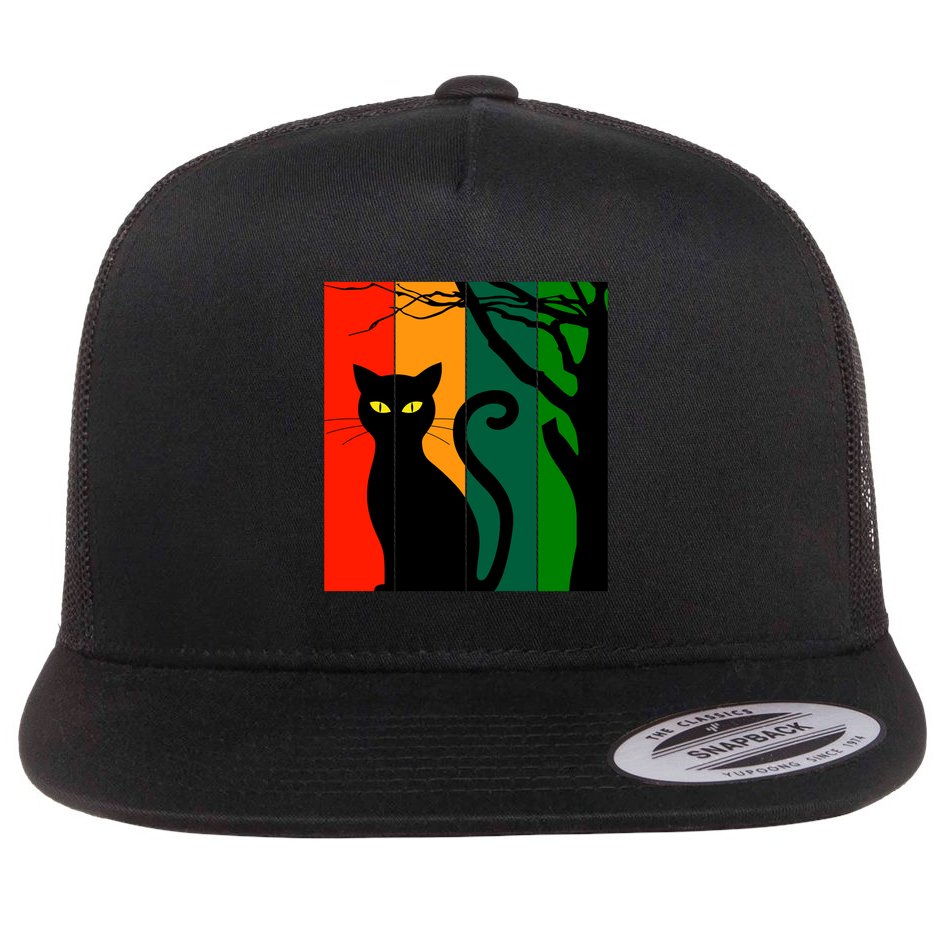 Retro Halloween Cat Flat Bill Trucker Hat