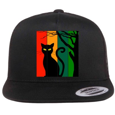 Retro Halloween Cat Flat Bill Trucker Hat