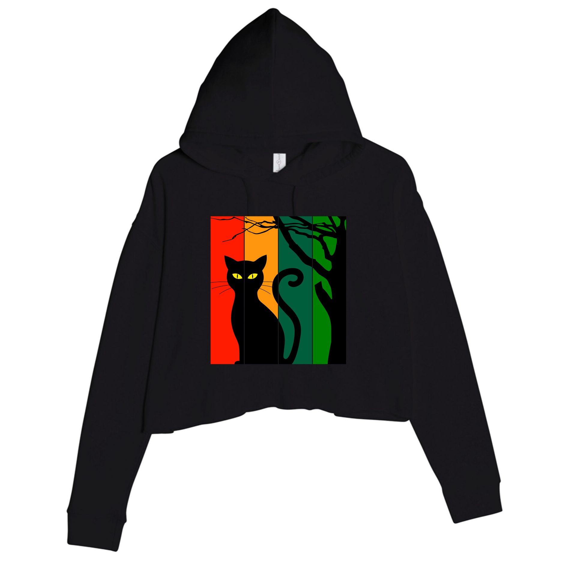 Retro Halloween Cat Crop Fleece Hoodie