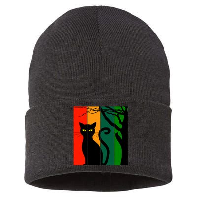 Retro Halloween Cat Sustainable Knit Beanie