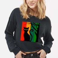 Retro Halloween Cat Cropped Pullover Crew