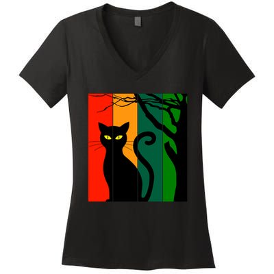 Retro Halloween Cat Women's V-Neck T-Shirt