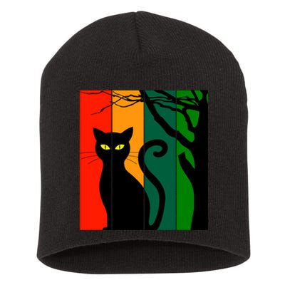 Retro Halloween Cat Short Acrylic Beanie