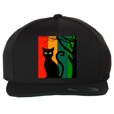 Retro Halloween Cat Wool Snapback Cap