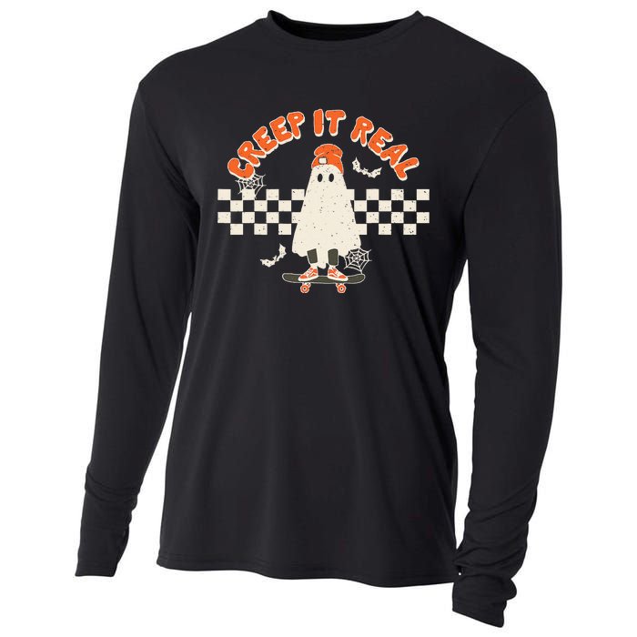 Retro Halloween Creep It Real Vintage Ghost Halloween Cooling Performance Long Sleeve Crew