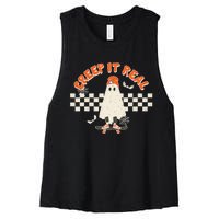 Retro Halloween Creep It Real Vintage Ghost Halloween Women's Racerback Cropped Tank