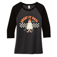 Retro Halloween Creep It Real Vintage Ghost Halloween Women's Tri-Blend 3/4-Sleeve Raglan Shirt