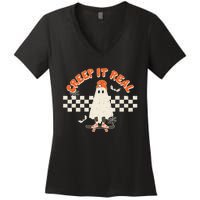 Retro Halloween Creep It Real Vintage Ghost Halloween Women's V-Neck T-Shirt