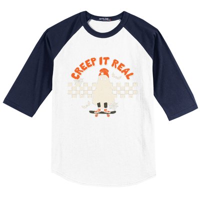 Retro Halloween Creep It Real Vintage Ghost Halloween Baseball Sleeve Shirt