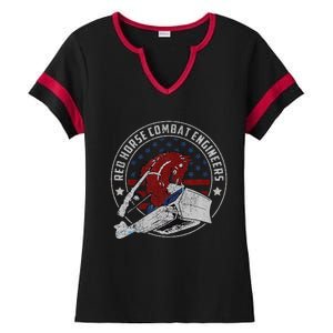 Red Horse Combat Engineer Us Military Ladies Halftime Notch Neck Tee