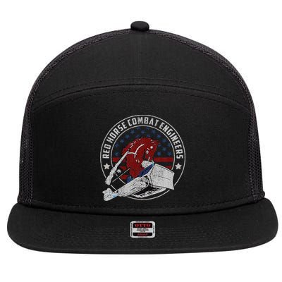 Red Horse Combat Engineer Us Military 7 Panel Mesh Trucker Snapback Hat