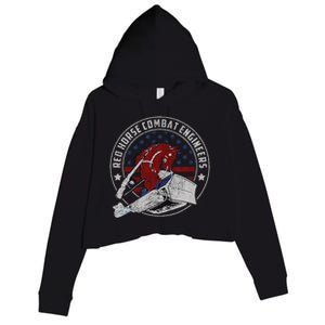 Red Horse Combat Engineer Us Military Crop Fleece Hoodie