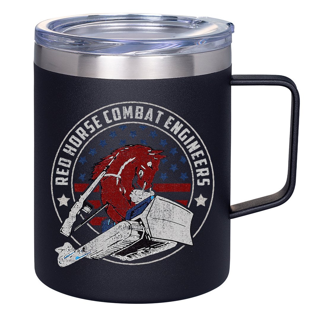 Red Horse Combat Engineer Us Military 12oz Stainless Steel Coffee Mug