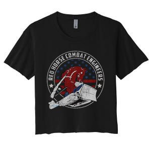 Red Horse Combat Engineer Us Military Women's Crop Top Tee