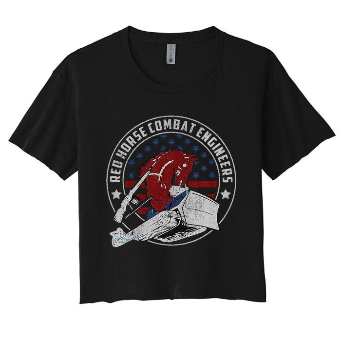 Red Horse Combat Engineer Us Military Women's Crop Top Tee