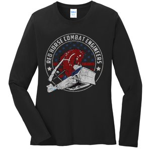 Red Horse Combat Engineer Us Military Ladies Long Sleeve Shirt