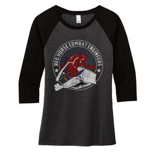 Red Horse Combat Engineer Us Military Women's Tri-Blend 3/4-Sleeve Raglan Shirt