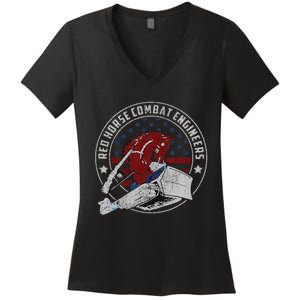 Red Horse Combat Engineer Us Military Women's V-Neck T-Shirt