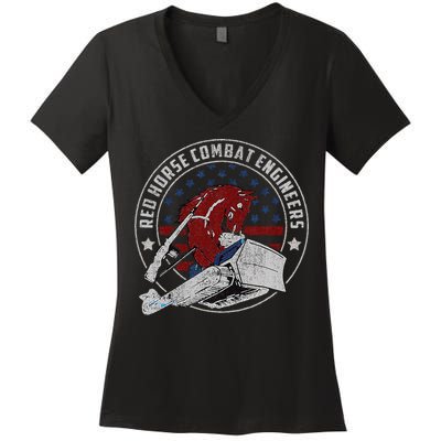 Red Horse Combat Engineer Us Military Women's V-Neck T-Shirt