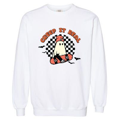 Retro Halloween Creep It Real Vintage Ghost Halloween Garment-Dyed Sweatshirt