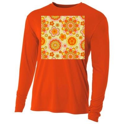 Retro Hippie Colorful Floral Pattern Cooling Performance Long Sleeve Crew