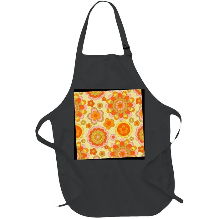 Retro Hippie Colorful Floral Pattern Full-Length Apron With Pockets