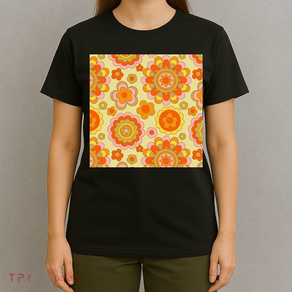 Retro Hippie Colorful Floral Pattern T-Shirt
