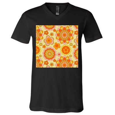 Retro Hippie Colorful Floral Pattern V-Neck T-Shirt