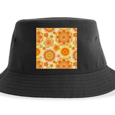 Retro Hippie Colorful Floral Pattern Sustainable Bucket Hat