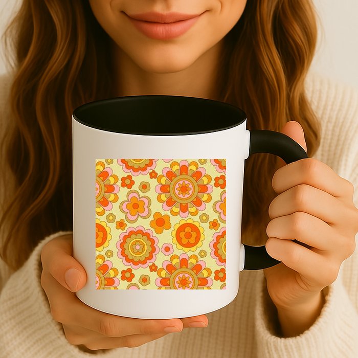 Retro Hippie Colorful Floral Pattern Mug