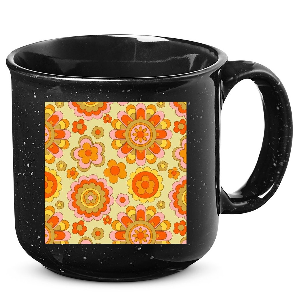 Retro Hippie Colorful Floral Pattern 15oz Campfire Ceramic Mug