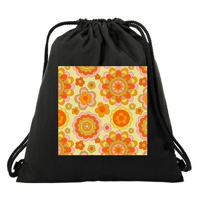 Retro Hippie Colorful Floral Pattern Drawstring Bag
