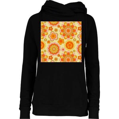 Retro Hippie Colorful Floral Pattern Womens Funnel Neck Pullover Hood