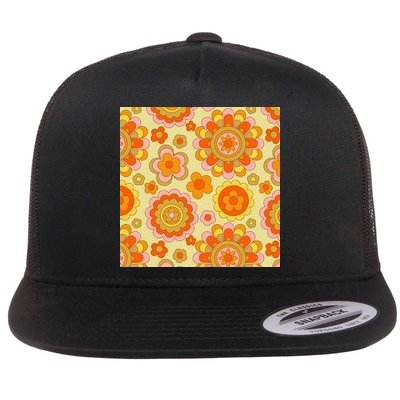 Retro Hippie Colorful Floral Pattern Flatbill Hat