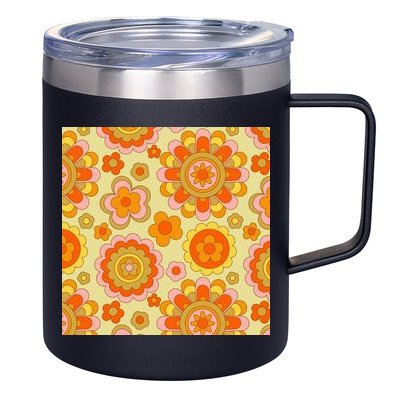 Retro Hippie Colorful Floral Pattern 12oz Stainless Steel Coffee Mug