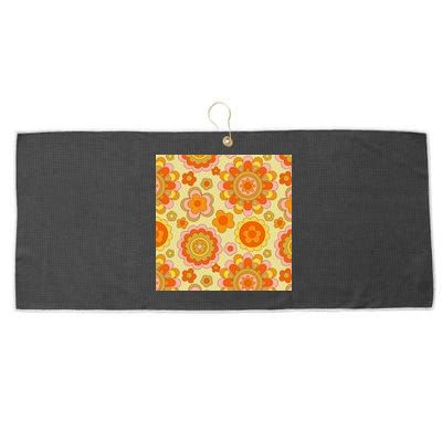 Retro Hippie Colorful Floral Pattern Large Microfiber Waffle Golf Towel