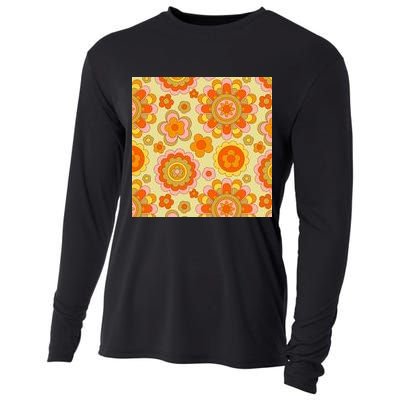 Retro Hippie Colorful Floral Pattern Cooling Performance Long Sleeve Crew