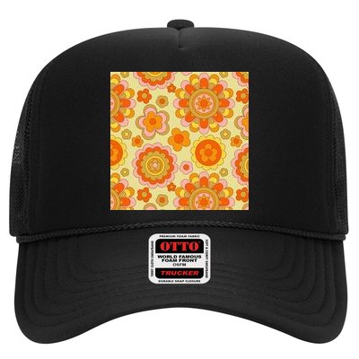 Retro Hippie Colorful Floral Pattern Trucker Hat