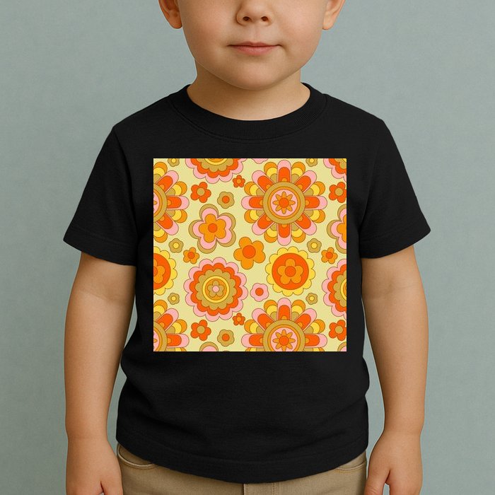Retro Hippie Colorful Floral Pattern Toddler T-Shirt